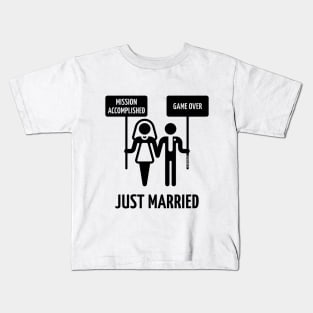 Just Married – Mission Accomplished – Game Over (Wedding / Black) Kids T-Shirt